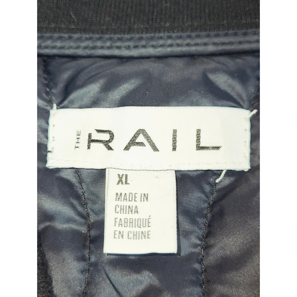 The Rail Mens Down Quilted Puffer Bomber Jacket Black Full Zip XL Urban Techwear